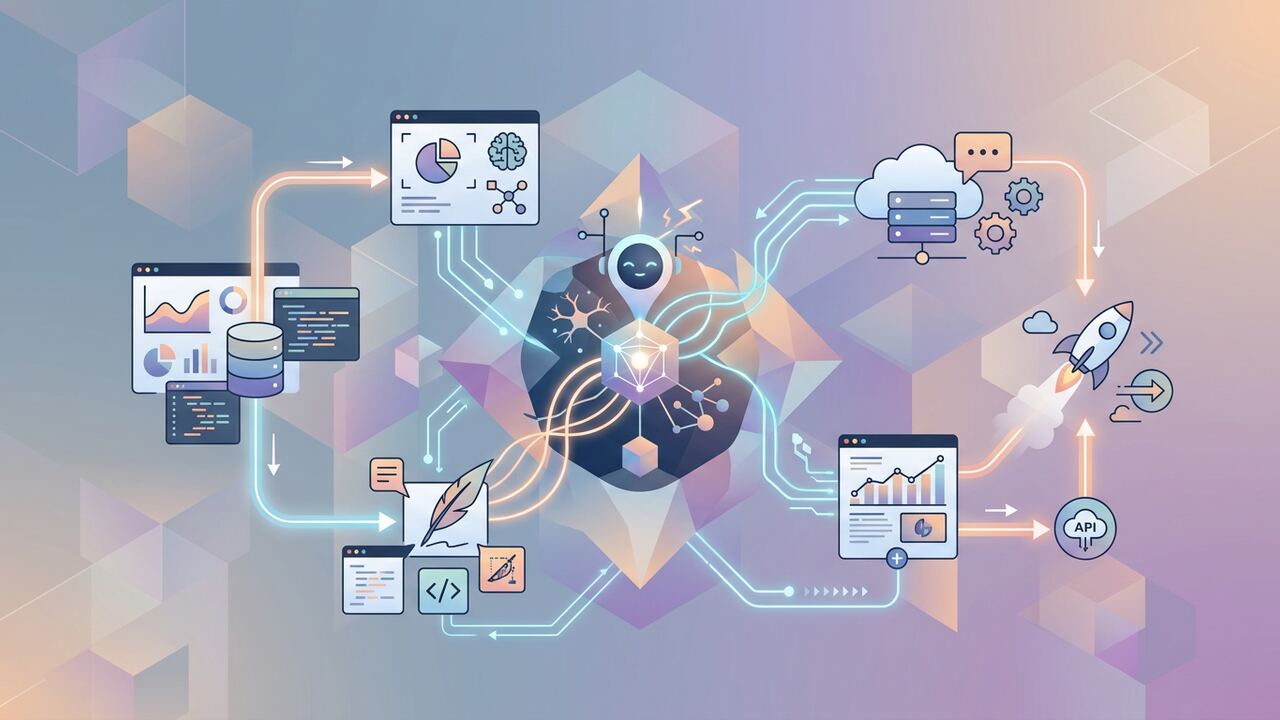 Illustration of an AI agent orchestrating tools across a workflow