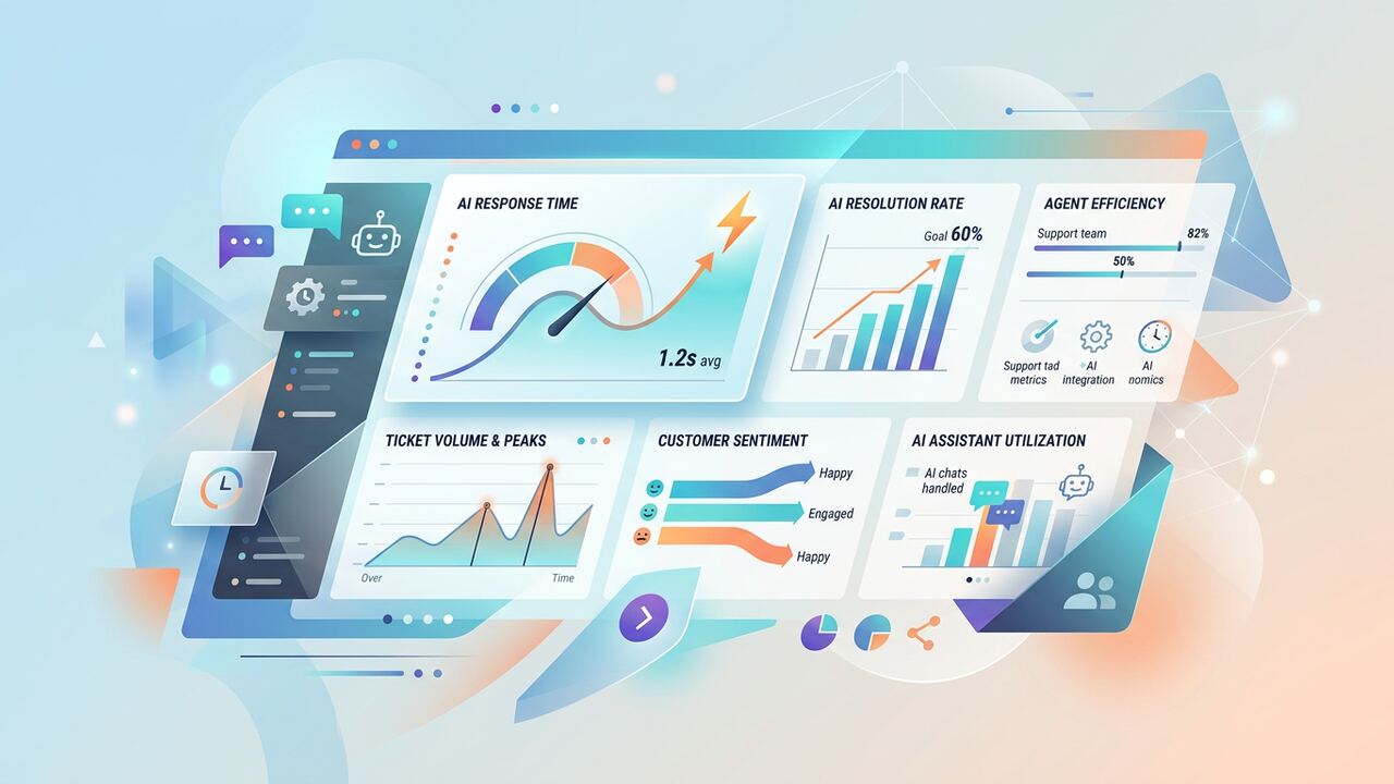Customer service dashboard showing AI metrics and response times