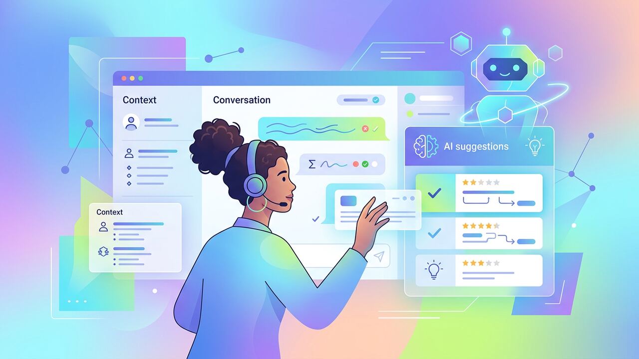Support agent dashboard showing AI suggestions