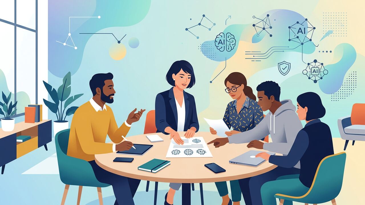 Startup team reviewing AI policy document