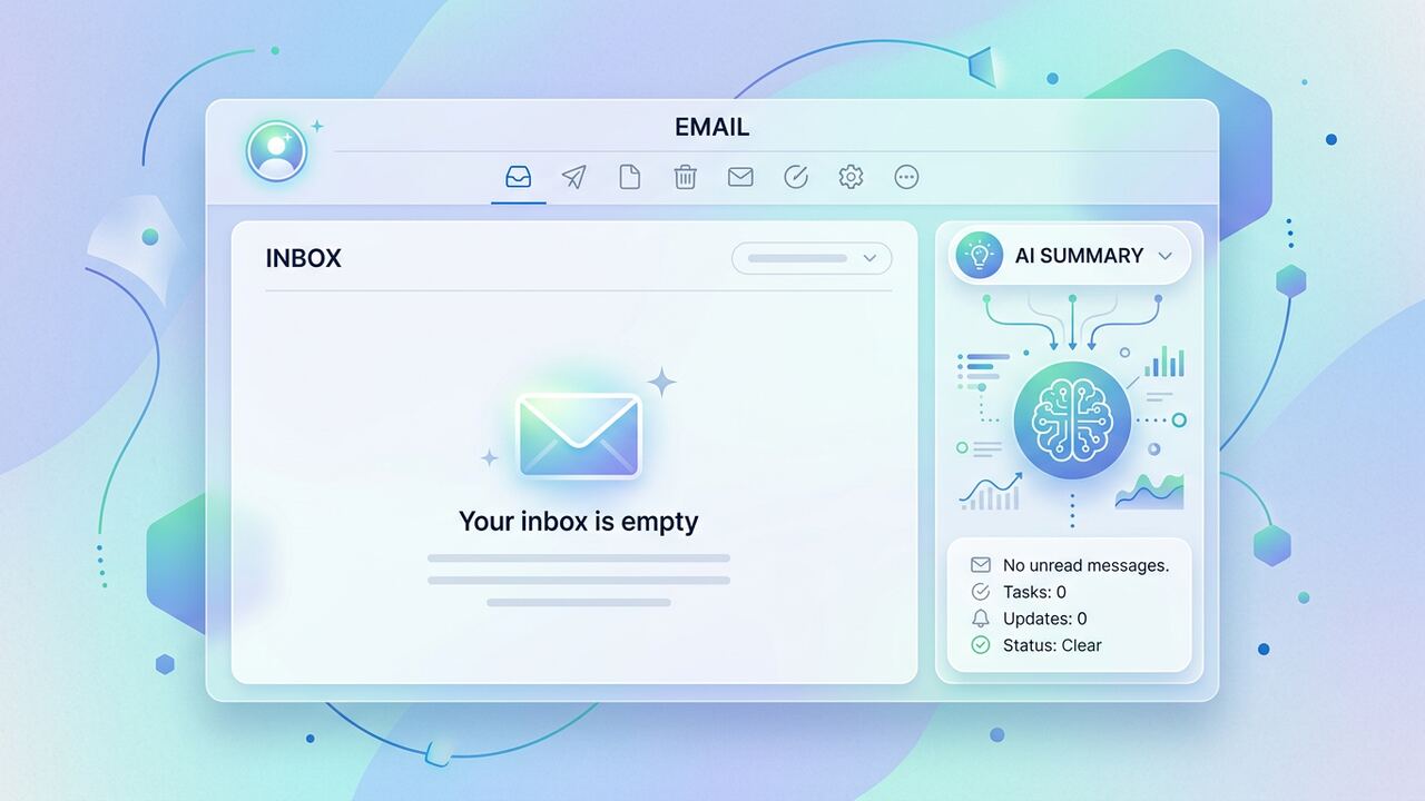 Empty email inbox with AI summary panel