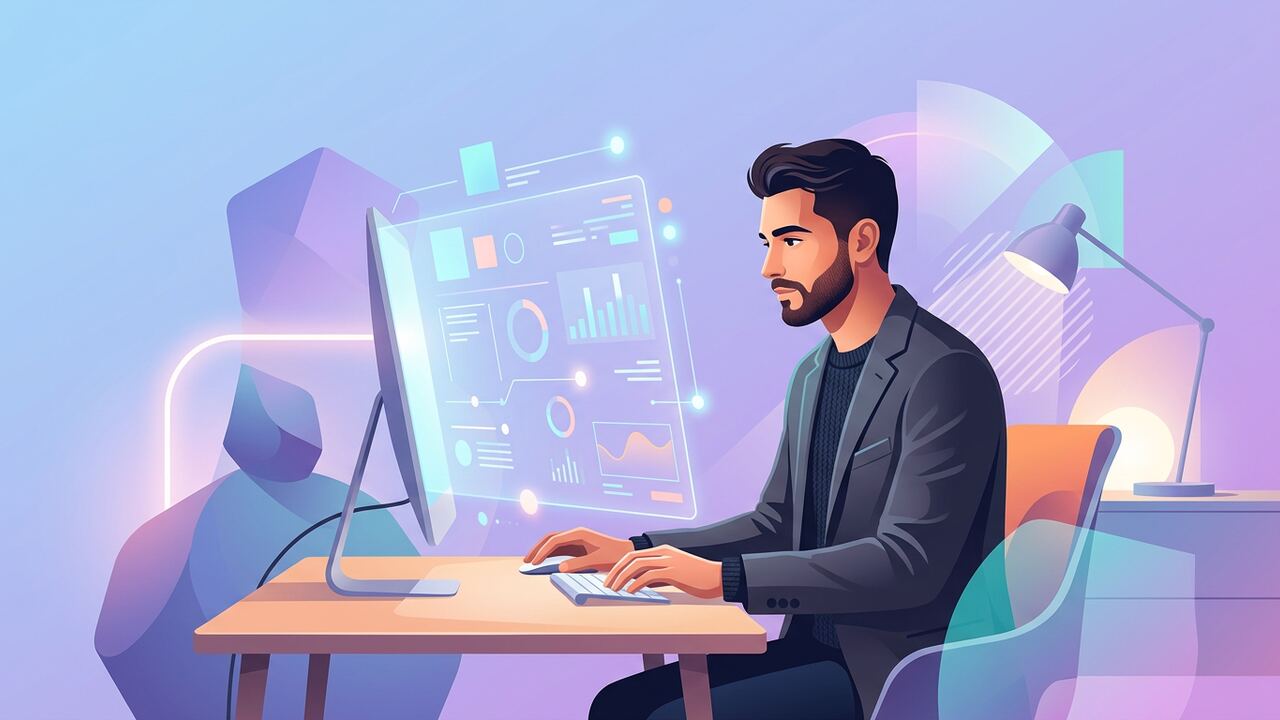 Focused worker at desk with minimal interface