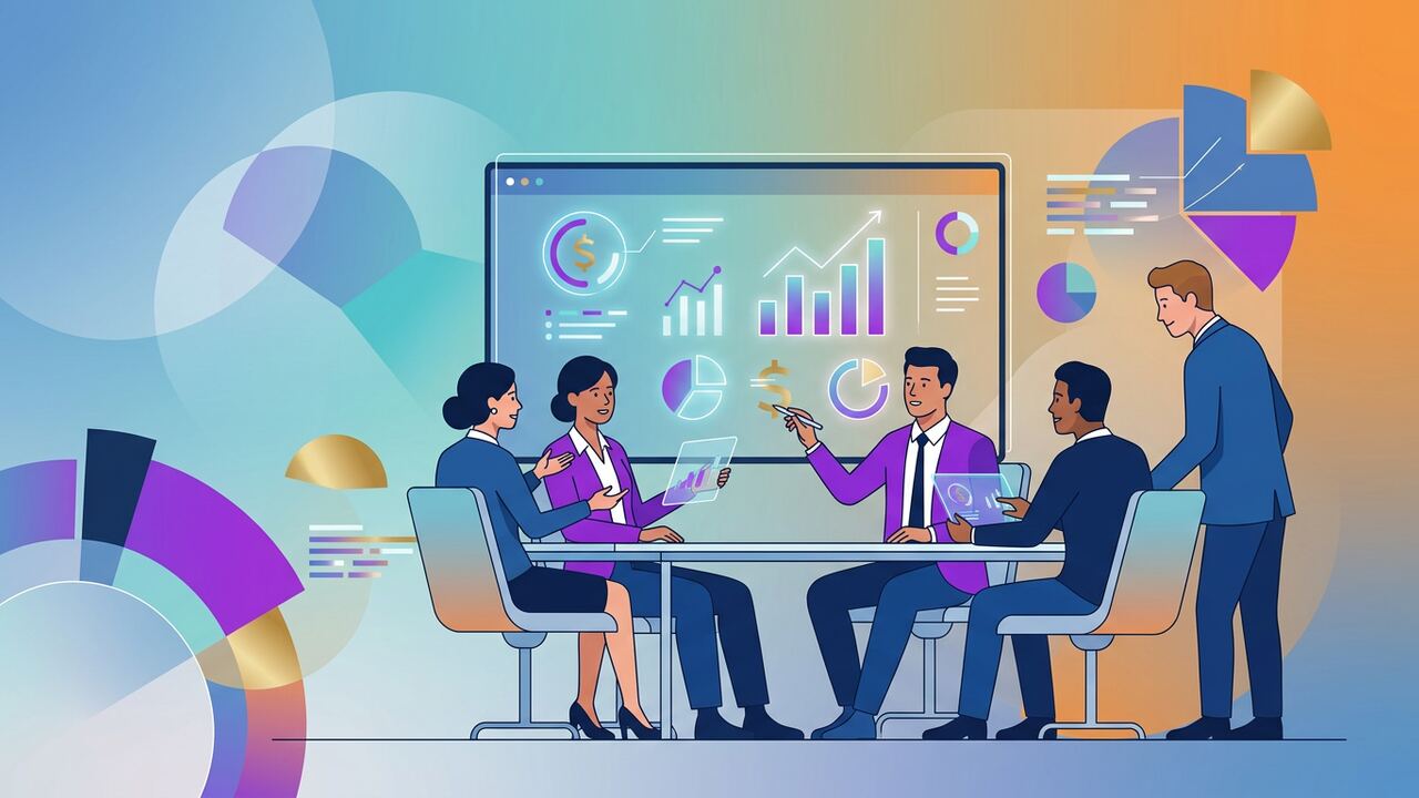 Executive board reviewing AI ROI dashboard