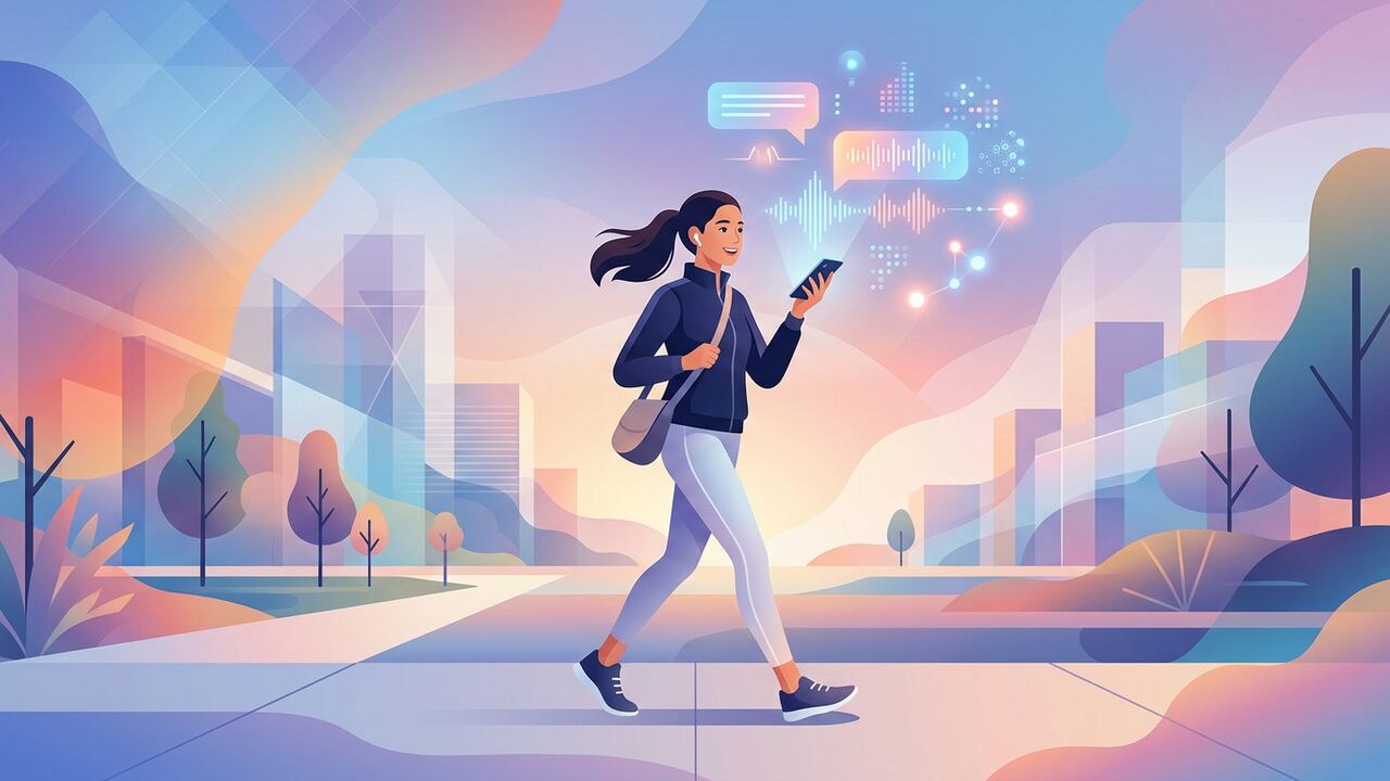 Person walking with phone using ChatGPT Voice Mode