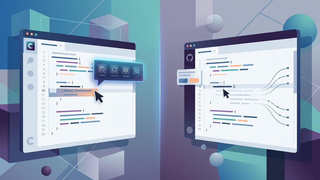 Side-by-side comparison of Cursor and GitHub Copilot interfaces
