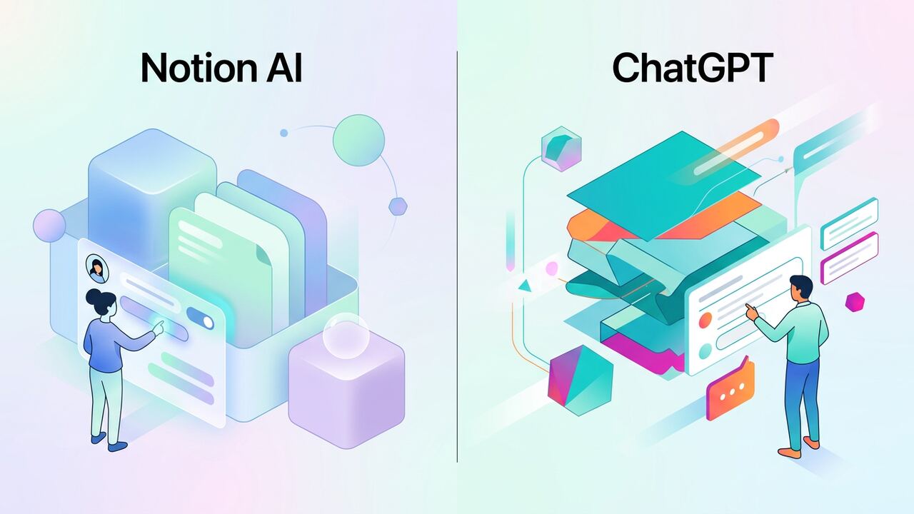 Split-screen comparison of Notion AI and ChatGPT interfaces